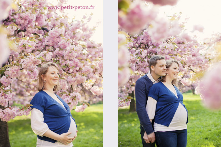 cerisiers en fleurs à sceaux et femme enceinte